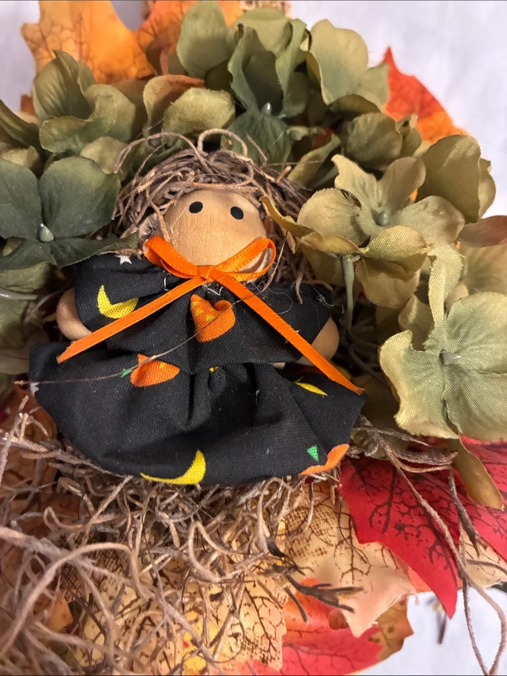 Autumn Pinecone Door Hanger with Fall Leaves and Scarecrow Accent